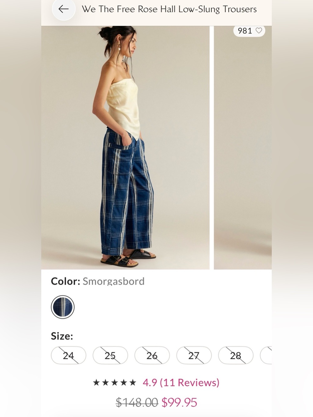 We The Free Smorgasbord Blue Plaid Wide-Leg Cropped Trousers